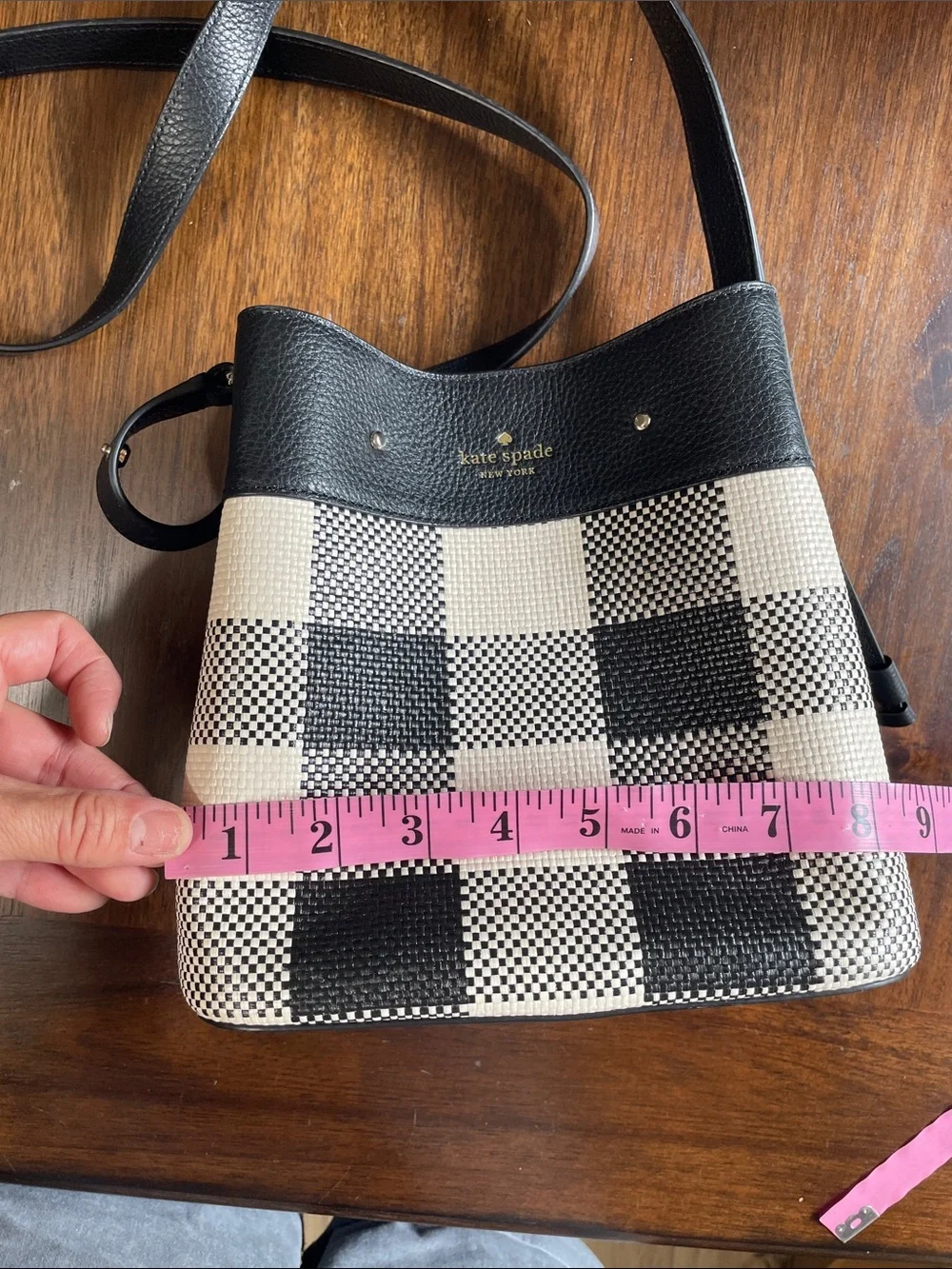 kate spade Marti small Black and White Buffalo Check Crossbody Bag